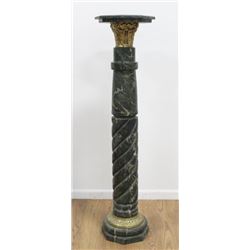 Single Oversized Green Marble & Bronze Pedestal