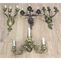 4 French 19th C. Gilt Bronze & Brass Wall Lights