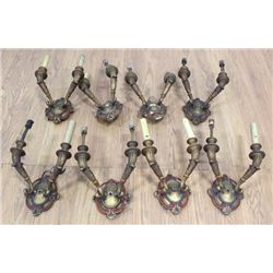 Set 8 Gilt Metal & Composition 2-Arm Sconces