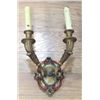 Image 2 : Set 8 Gilt Metal & Composition 2-Arm Sconces