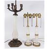 Pair Onyx & Brass Lamps with Opaline Glass Lamp
