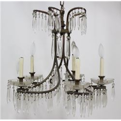 Neoclassic Style Brass & Cut Glass Chandelier