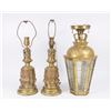 Pair Victorian Brass Oil Lamps & Lantern