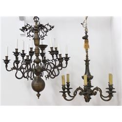 2 Baroque Style Brass & Bronze Chandeliers
