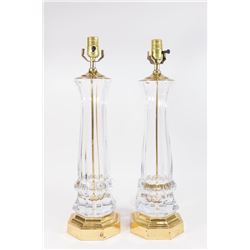 Pair French Cut Crystal Column Lamps