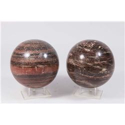 Pair Marble Spheres on Lucite Bases