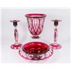 Image 1 : 3-Piece Red Cut to Clear Console Set & Vase