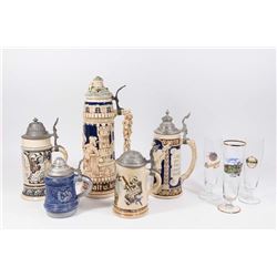 5 German Ceramic Steins & 3 Beer Glasses