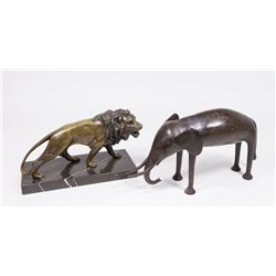 2 Bronze Figures, Lion & Elephant