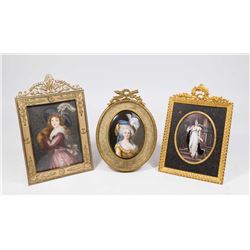 3 Hand Painted Portrait Miniatures of Ladies