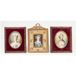 3 Hand Painted Portrait Miniatures of Ladies