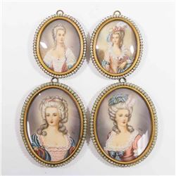 4 Hand Painted Portrait Miniatures of Ladies