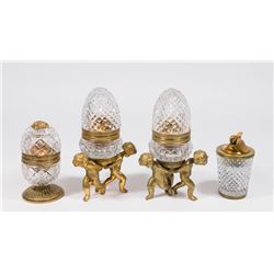 4 French Gilt Bronze Cut Crystal Lighters
