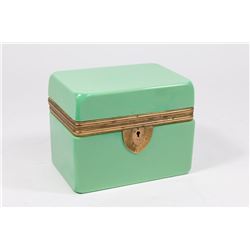 French Gilt Metal Mounted Green Glass Box