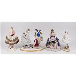 4 German Crinoline Porcelain Figurines