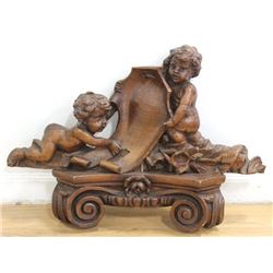 Carved Walnut Figural Mantel Top