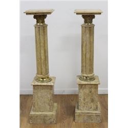 :Pair Beige Marble Pedestals