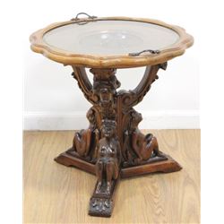 Carved Burled Figural Walnut Tray Table