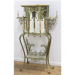 Rococo Cast Brass & Onyx Mirrored Back Etagere