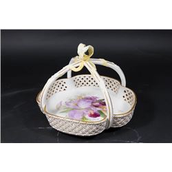 KPM Gilt Hand Painted Porcelain Reticulated Basket