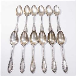 Set 12 Teaspoons Marked "84" Russian Silver