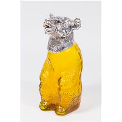 Yellow Glass Bear Jar with Silvered Head