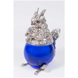 Silvered & Glass Figural Covered Blue Jar
