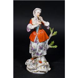 Meissen Figurine, Woman Playing Flute with Sheep