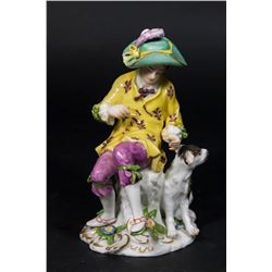 Meissen Porcelain Figure of Seated Boy with Dog