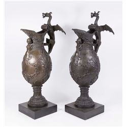 Pair Contemporary Figural Bronze Ewers