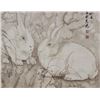 Image 2 : Framed Chinese Painting of Two Rabbits