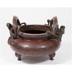 Oriental Bronze Censer with Dragon Handles