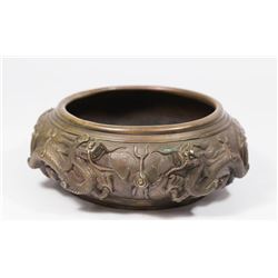 Chinese Bronze Low Bowl with Dragons