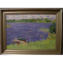 Nikolai Efimovich Timkov 'Afternoon on the River' Oil on panel