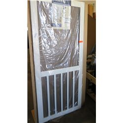 Solid Vinyl Screen Door 36" x 80" - Slat Accent, White Painted Finish, Hinged, Retail $250