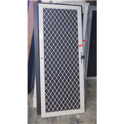 Security Screen Door 31-3/8" x 79-3/16" - Diamond Pattern Grill, White Painted Finish, Hinged, Retai