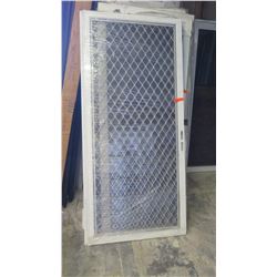 Security Screen Door 35-1/2" x 79-3/8"- Diamond Pattern Grill, White Finish, (missing mounts), Hinge