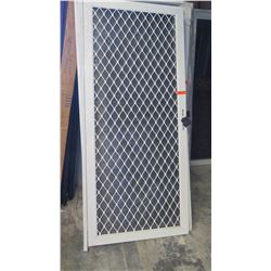 Security Screen Door 34-3/8" x 79-3/16" - Diamond Pattern Grill, White Finish (missing mounts), Hing