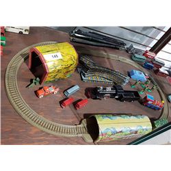 VINTAGE TIN TRAIN TRACK AND EVERYTHING INSIDE IT