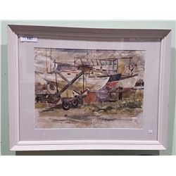 FRAMED WATERCOLOUR DRYDOCK SCENE