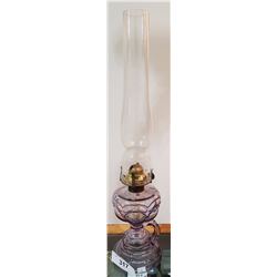 AMETHYST GLASS OIL LAMP-PEANUT PATTERN