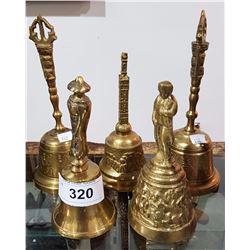 5 FIGURAL BRASS BELLS