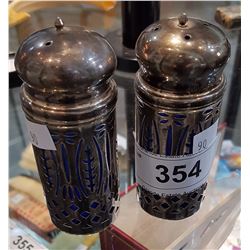 PAIR SILVERPLATE SHAKERS W/COBALT LINERS