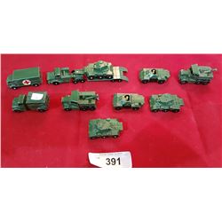 TEN PCS VINTAGE LESNEY DIE CAST MILITARY VEHICLES