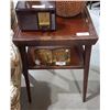 Image 1 : MAHOGANY TWO TIER PARLOUR TABLE WITH INSET GLASS