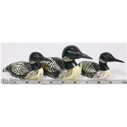 SET OF 3 COMMON LOONS HAND CARVED AND PAINTED WOOD