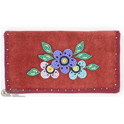 NATIVE BEADED LEATHER WOMENS WALLET