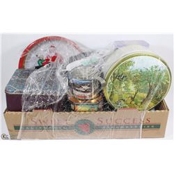 #13-BOX OF ASSORTED TINS/PONDEROSA RANCH TIN