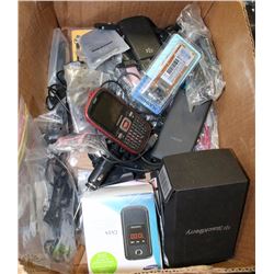 BOX W/CELL PHONES, ACCESSORIES, CASES,
