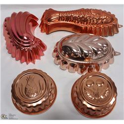 BOX OF 5 VINTAGE COPPER MOLDS